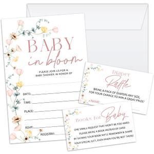Utaqer Wildflower Baby Shower Invitation Cards With Envelopes, Diaper Raffle Tickets, Baby for Book 100 piece set, Gender Reveal Party for Baby Boys & Girls, Gender Neutral Party Supplies/tz-b003