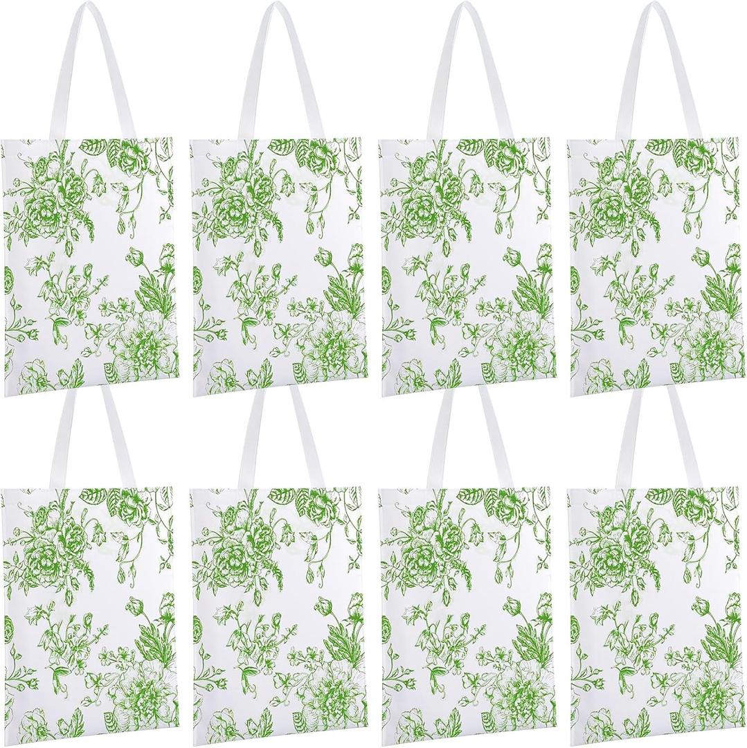 8 Pcs Floral Tote Bags for Women Chinoiserie Reusable Grocery Bags Non Woven Gifts for Wedding Bridal Mother's Day