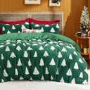 Bedsure Fluffy Christmas Comforter Set King - Christmas Bedding Comforter Set with Christmas Tree, Warm Fleece Bed Sets for Winter, 3 Pieces, 1 Soft Plush Shaggy Comforter with 2 Pillowcases