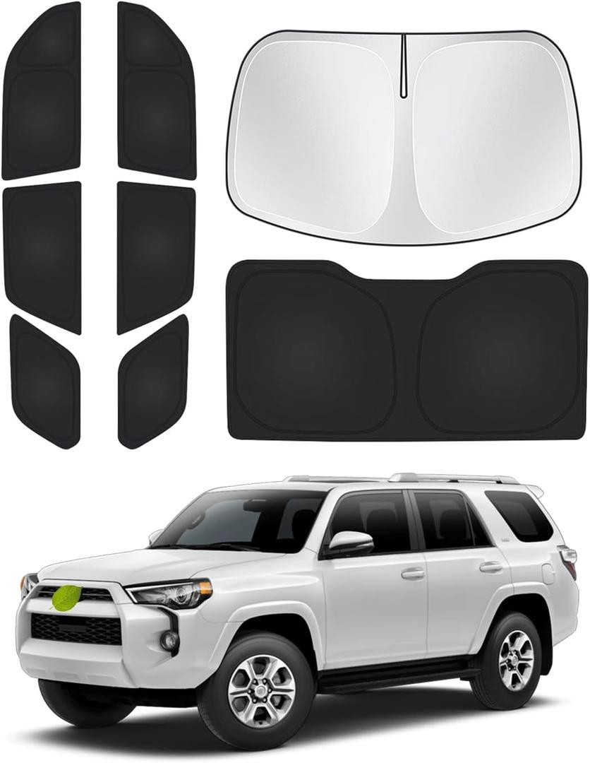 Canvcle Windshield Sunshade for 5th Gen Toyota 4Runner 2010-2024 Accessories Side Rear Window Shade Cover Full Window Sun Visor Set Privacy Protection Camping Keep Vehicle Cool Black 8PCS