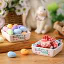 Qinyoung 2 Pcs Easter Candy Bowls Ceramic Easter Bunny Candy Dish Set for Holiday Treats Bunny Kiss Square Bowls for Table Decoration Home Office Decoration