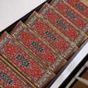 Abstract Red Stair Treads for Wooden Steps Indoor Runner Rug Carpet,Vintage Distressed Traditional Oriental Boho Tribal 15 Pieces Peel and Stick Staircase Step Treads Covers Washable Door Mats 30"x8"