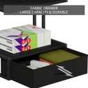 Printer Stand with Storage for Desk, with Fabric Drawer Desktop Printer Stand Shelf Organzier for Home Office, for Above and Under Desk Printer Table, Fax Machine Copier Scanner, Black