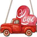 3 x Valentines Day Decorations, Valentines Day Red Truck Door Decor, Wooden Door Hanging Sign, Valentines Day Door Hanger Farmhouse Front Door Decorations for Home Porch, Wall, Outdoor