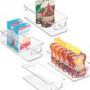 Mdesign Plastic Stackable Small Organizing Bin Kitchen Pantry Cabinet, Refrigerator, Freezer Food Organization Storage Bins with Handles, Drawer Container Organizer, Ligne Collection, 4 Pack - Clear