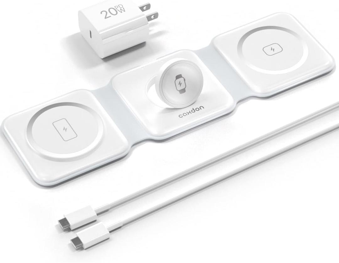 3-in-1-Wireless-Charger-for-Magsafe-for iPhone 16, Apple Watch S10, AirPods 4, Foldable-Travel-Charging-Station with Evolved Pro Magnetic Pad, Portable Essentials (White)