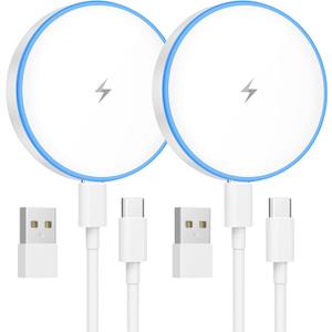 MagSafe Charger 2 Pack 15W Magnetic Wireless Charger Fast Charging Pad Compatible with iPhone 16/15/14/13/12 Series & AirPods 3/2/Pro Magnetic MagSafe Charging Pad with Dual Ports