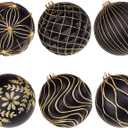 Lanpn 6 Pcs 6" Large Christmas Balls Ornaments, Outdoor Xmas Tree Hanging Decorations, Shatterproof Christmas Ball Ornament Set for Home Winter Holiday, Assorted Relief Pattern, Black & Gold