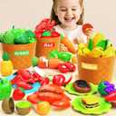 Toddler Toys Play Food Set, Learning Toy Cutting Food with Color Sorting Basket, Pretend Play Kitchen for Toddler 1-3 Preschool Learning Activities Montessori Toys for 1 2 3 Year Old Toddlers Kids