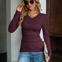 CiCiBird Women's V Neck Long Sleeve Blouse Lace Patchwork Slim Fit T Shirt Casual Fall Clothes (L)