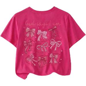 SOLY HUX Girl's Summer Short Sleeve Bow Graphic Tee Shirts | Crew Neck, Loose Fit, Casual, Cute Tops For Teens, Preppy Clothes For Girls 10-12