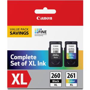 Canon PG-260 XL / CLI-261 XL Genuine Ink Value Pack (2 Cartridges), Compatible with TS5320, TR7020 (Once Size)