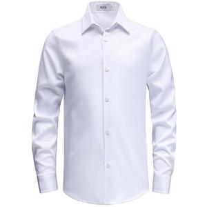 AOTIK Boys Stretch Wrinkle Free Dress Shirts Button Down Shirt Long Sleeve Formal School Uniform Shirts 12 White, White, 16