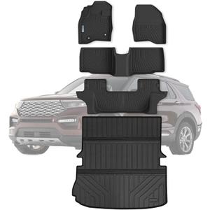 Floor Mats & Large Trunk Mat for 2015-2017 2018 2019 Ford ExplorerTPE All Weather Protection Car Floor Liners with Foldable Big Cargo Liners Accessories