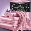 DECOLURE Satin Bed Sheets - 4 Piece Luxury Silky Full Size Bedding Set - Softer Than Silk, Wrinkle-Free with 15 Deep Pocket Fitted Sheet, Perfect for Hair & Skin, Gifts for Women (Pink)