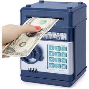 Refasy Piggy Bank Cash Coin Can ATM Bank Electronic Coin Money Bank for Kids Age 3-12, Money Savings Box Mini ATM Coin Bank Toys Gifts for 3 4 5 6 7 8 9 10 11 12 Year Old Boys Girls (Navy)