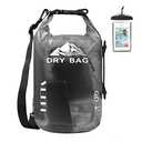 HEETA Dry Bag Waterproof for Women Men, Roll Top Lightweight Dry Storage Bag Backpack with Phone Case for Travel Swimming Boating Kayaking Paddle Board Camping Beach Accessories (Transparent Black, 10L)