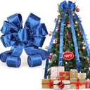 Colovis Christmas Tree Topper Bow, 10ft Long Streamers Tree Topper Bow Blue, Velvet Ribbon Bows Toppers for Xmas Holiday Party Home Decor (Blue) 2 Pack