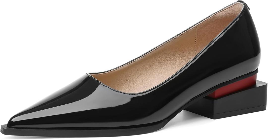 Loafers for Women Patent Leather Closed Pointed Toe Chunky Low Heels Pumps Block Heels Dress Casual Comfortable Shoes for Work Wedding (8)