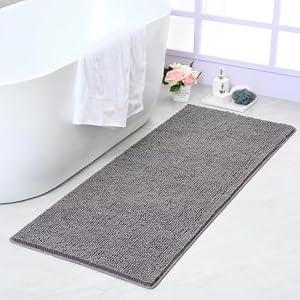 Noahas Bath Rugs 24'' x 16'' Bathroom Rug, Soft Luxury Chenille Bathroom Mats, Non-Slip and Absorbent Throw Rugs for Bath Tub, Plush Microfiber Shower Rug Machine Washable Floor Carpet, Grey
