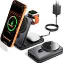 KPON Foldable 3in1 Charging Station for Magsafe, Travel Phone and Watch Charger for Apple, Wireless Charging Dock for Multiple Devices iPhone 17 16 15 14 13 12 Series/Apple Watch/Airpods (Grey)