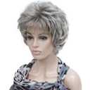 Lydell Women's Short Curly Wavy Wig Light Gray with Dark Root Synthetic Hair Full Wig 6 inches