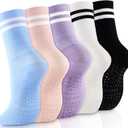 Cute Pilates Socks, Pilates Socks with Grips 5 Pairs for Women Non-slip Yoga Sock 7-9 for Barre Ballet Barefoot