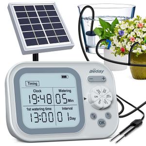 Solar Drip Irrigation System, 50FT Automatic Plant Watering Kit for 15 Potted Plants, IP67 Waterproof Solar Irrigation Indoor and Outdoor Use with Multi-Timer Modes for Garden, Balcony,Patio