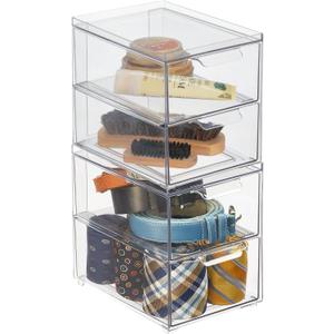 mDesign Stackable Storage Containers Box with 2 Pull-Out Drawers - Stacking Plastic Drawer Bins for Closet Organization, Linen, Coat, Bedroom or Entryway Closets - Lumiere Collection - 2 Pack - Clear
