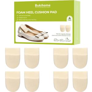 Bukihome Heel Cushion Pads - 4 Pairs Memory Foam Heel Lift for Achilles Tendonitis, Heel Wedge Inserts for Plantar Fasciitis, Sore Heel, Bone Spur, 1/2'' Shoe Lift Inserts for Women & Men
