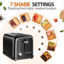RAMJOY Black Toaster 2 Slice, Extra Wide Slot Toaster for Bagels, Bread, Waffles, 7 Shade Settings, 4 Main Functions, Removable Crumb Tray, 900 Watts Toasters, Black Stainless Steel