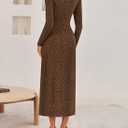 ZESICA Women's Fall Floral Long Sleeve Bodycon Dress 2026 Elegant V Neck Cocktail Party Long Midi Dresses (Brown)