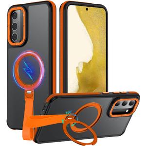 for Samsung Galaxy S22 Case with 360Spin Magnetic Stand & Finger Strap, [Fit for MagSafe][Mil-Grade Protection] Ring Holder Kickstand Non-Slip Shockproof Matte S22 Phone Case (Orange)