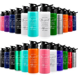 Bokon 24 Pack Thank You Inspirational Gifts Reusable Aluminum Water Bottle Bulk Lightweight Leakproof Metal Sports with Lid for Christmas Gym Camping Hiking Back to School Gift(Colorful,17 oz) (Multicolor)