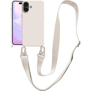 Compatible with iPhone 17 Case with Lanyard Crossbody iPhone Case with Strap Adjustable Shockproof Drop Protection Silicone Phone Cover for iPhone 17 6.3 inch Stone