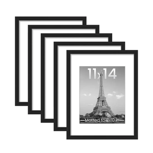 upsimples 11x14 Picture Frame Set of 5, Display Pictures 8x10 with Mat or 11x14 Without Mat, Wall Gallery Photo Frames, Black
