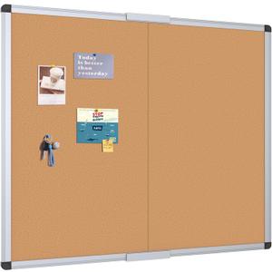 VIZ-PRO Large Cork Bulletin Board/Foldable Noticeboard, 48 X 48 Inches, Silver Aluminium Frame