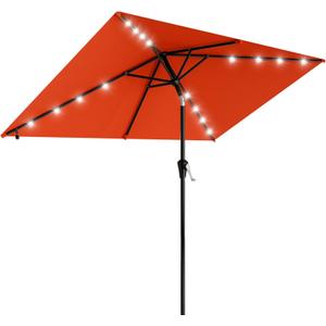 AreShark 6.5' x 10' Rectangular Patio Umbrella with Solar Lights, Solar Powered Lighted Market Umbrella w/Tilt and Crank, Outdoor Table Umbrella for Garden, Deck, Backyard, Pool and Beach, Orange