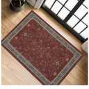 Burgundy 2x3 Washable Rugs for Entryway Indoor, Boho Kitchen Rug for Floor, Bathroom, Doormat Indoor Entrance, Waterproof Non Slip Low Pile Stain & Fade Resistant, Modern Eclectic Floral Decor