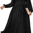 SCOMCHIC Women Plus Size Maxi Dress Long Sleeve Square Neck Wedding Guest Cocktail Belted Elegant Flowy A Line Long Dresses 2XL