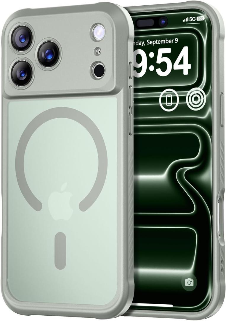 Thomo Magnetic for iPhone 17 Pro Case, [Compatible with Magsafe] [Full Camera Protection] Translucent Matte Military Grade Shockproof with Anti-Fingerprint Phone Cover 2025, Calke Green