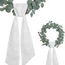 2 Pieces White Linen-Style Wreath Sash for Front Door, 55"x5.1" Blank Ribbon DIY Embroidery Monogram Christmas Holiday Farmhouse Home Wall Decorations (White)