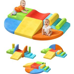 Extra Large 8-Piece Soft Climbing Toys for Toddlers, Foam Climbing Block Set with Jumbo Size, Boosts Motor Skills & Color Coordination, Safe Indoor Toy for Child Development (Green+yellow+red+light Blue+dark Blue+orange)