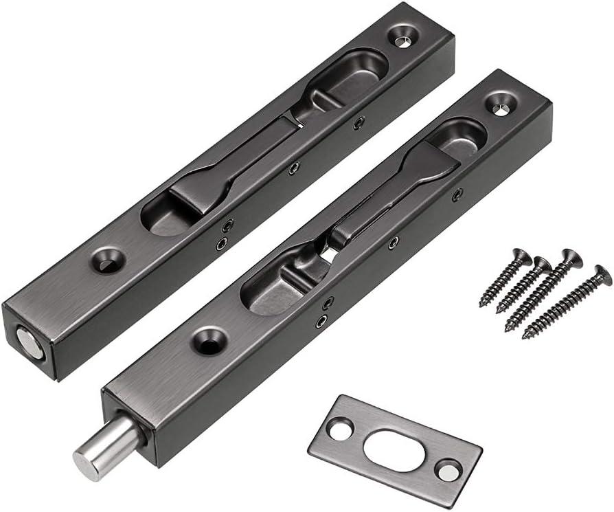 Sumnacon 2Pcs 6 Inch Door Bolts - Stainless Steel Concealed Security French Door Locks with Hardwares, Metal Flush Latch Bolts for Composite Wood Double Dummy Door, Black