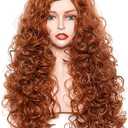 Gerulyss 28 Inches Long Wavy Ginger Wigs for Women Auburn Natural Curly Synthetic costume Hair Wig Fox Red Fluffy Full Head Halloween Wig