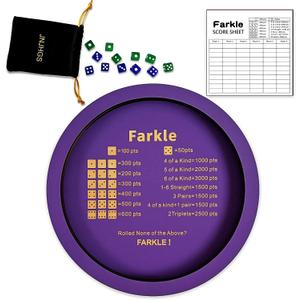Farkle Dice Tray, Farkle Dice Game with 12" Wooden Dice Tray, 2 Sets of Dice and 50 Sheet Scorepad for The Classic Family Game (Purple)
