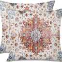 Outdoor Waterproof Pillow Covers - 18 X 18 Inch Set of 2 Blue Orange Bohemian Vintage Carpet Pattern Decorative Farmhouse Pillow Covers for Couch Garden Balcony