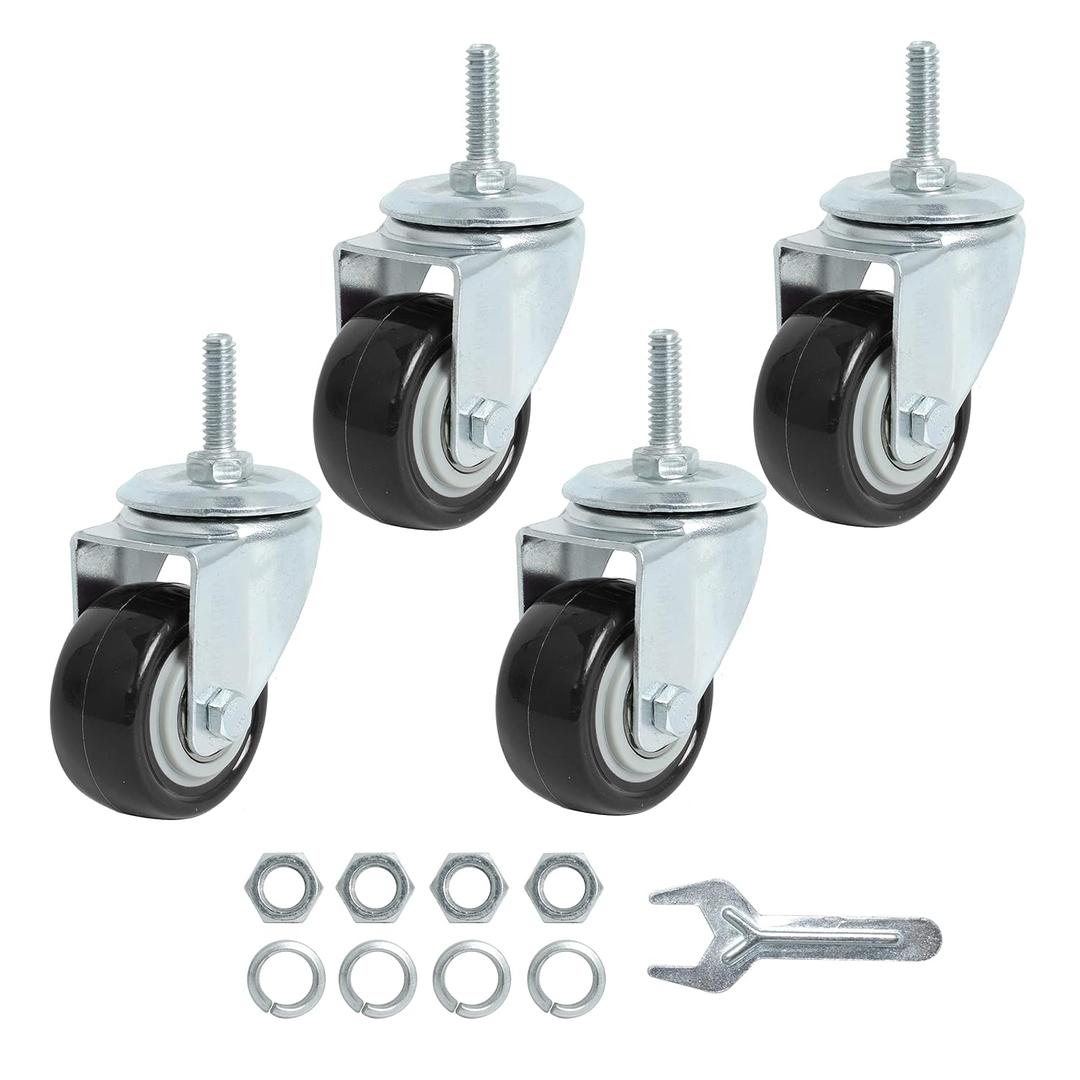 Finnhomy Stem Caster Wheels 2 Inch Heavy Duty Threaded Swivel Casters 1/4" - 20 x 1 Set of 4 for Wire Shelve Wheels P Anti-wear Smooth Casters, Black, 2 Inch, 1/4" - 20 x 1" (No brake)