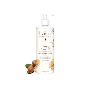 Babo Botanicals Sensitive Baby Fragrance-Free 2-in-1 Shampoo & Wash - Shea Butter, Calendula & Aloe Vera - EWG Verified - Cruelty-Free - Vegan - Pediatrician Tested - For Babies & Kids (16 Fl Oz (Pack of 1))