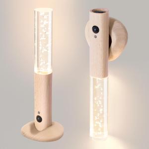 Motion Sensor Night Lights Indoor, Rechargeable Night Lights Wall Sconces Wooden Set of 2, Battery Powered Magnetic Wall Sconces Decor for Bedroom, Hallway, Bathroom, Stairway, Closet (White Ash-2 PCS)